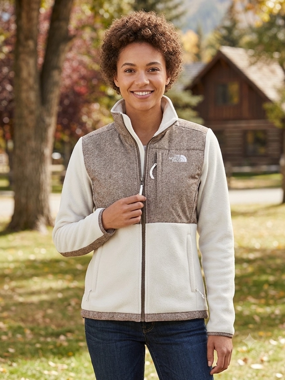 🍁🍂The North Face Women's Crescent Full-Zip Vest White & Brown Size S